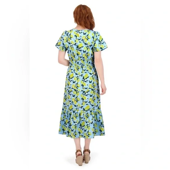 ❗️FINAL❗️NWT French Connection Blue and Yellow Lemon Midi Dress XL - Picture 6 of 14